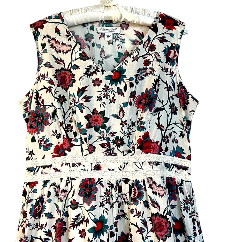 Coldwater Creek Size PM Cotton Floral Fit & Flare Dress Sleeveless Cottagecore - Picture 3 of 8